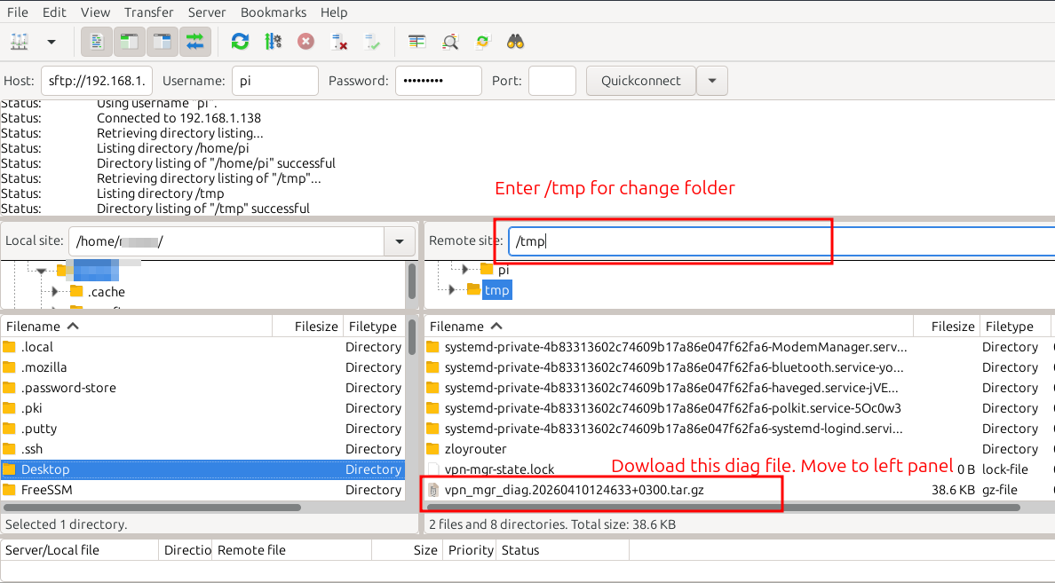 Filezilla shearch temp folder